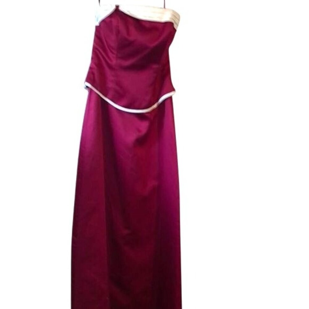 Avalon Burgundy Strapless Formal Gown With White Trim Size 8 Polyester Fabric